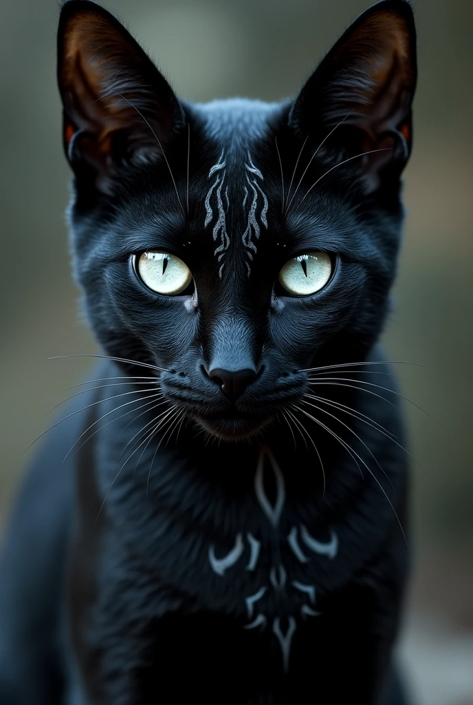 Gato negro con ojos blancos y corpspaint black metal