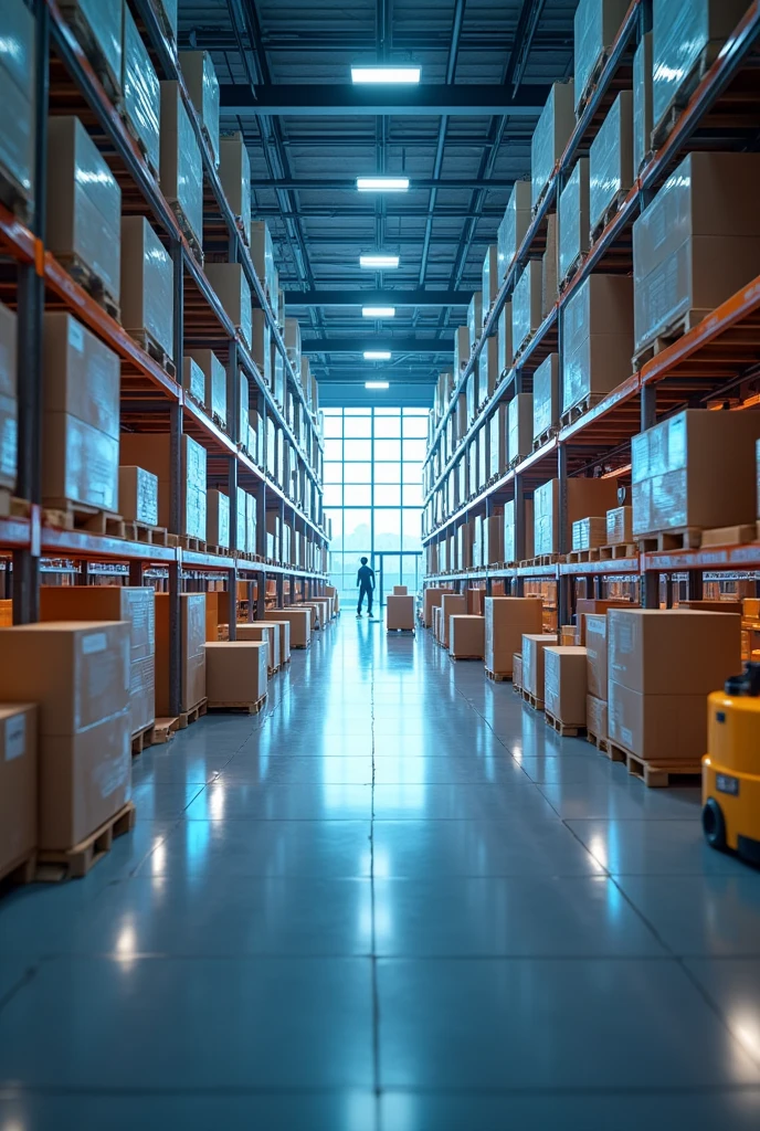 An image of a company&#39;s warehouse showing the order based on virtual reality that suggests an idea of its performance and technological success of the company 