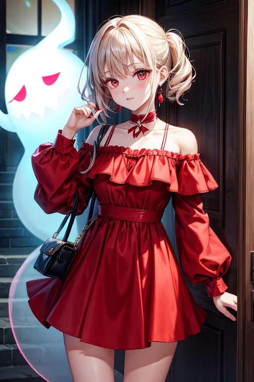Female ghost red off-shoulder dress