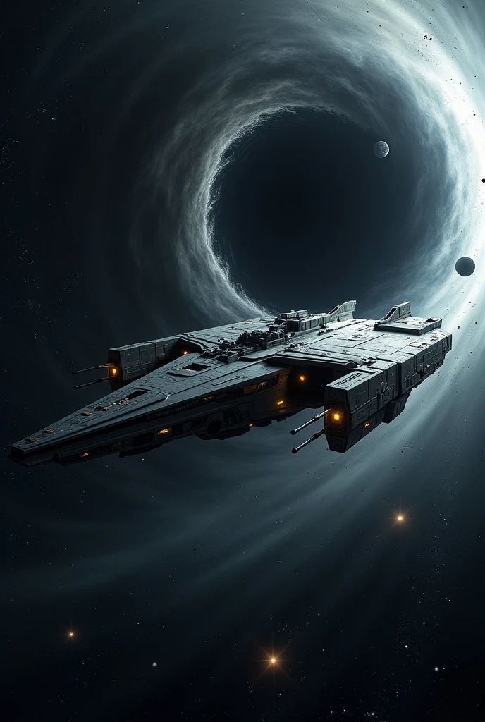 Create me a spaceship orbiting a black hole