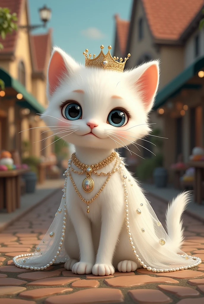 Certainly! Here’s the story of Snowflake the white cat from her perspective:Today was a day full of excitement. I, Snowflake, chose to wear my favorite gown—a delicate creation of shimmering silk, adorned with pearls and silver threads. As I twirled in front of my mirror, I could see the light dance on my dress, making me feel like! My family was already bustling about, each one preparing for our outing. My mother, Grace, wore her elegant, floral ensemble, which matched her warm and nurturing demeanor. My playful brother, Leo, was already full of energy, his bright yellow bow tie bouncing with his every move. Bella, my gentle sister, chose a soft blue dress that complemented her serene nature. Together, we looked like a parade of elegance and joy.We set out for the village market, the cobblestone streets lined with colorful stalls and cheerful vendors. I led the way with my head held high, feeling every bit the queen of the day. The villagers couldn’t help but admire my dress, their kind words making my heart swell with pride.Leo entertained everyone with his playful antics, leaping between stalls and causing giggles all around. Bella and Grace were busy selecting the finest produce, their laughter mingling with the chatter of the market. I felt a deep joy in seeing my family so happy and engaged.As the day drew to a close. As the day drew to a close, we made our way back home, our bags filled with the day’s treasures. I felt a sense of contentment that no dress could ever surpass. Being surrounded by my loving family was the greatest joy of all., !At home, we gathered by the fireplace, our hearts full and our spirits high. The warmth of the flames reflected the warmth within us, reminding me that the true beauty of the day wasn’t in my gown but in the love and happiness we shared.In our cozy cottage, I knew that every day spent with my family was a treasure far more valuable than any fabric. And as we settled in for the night, I couldn’t help but feel gratefu