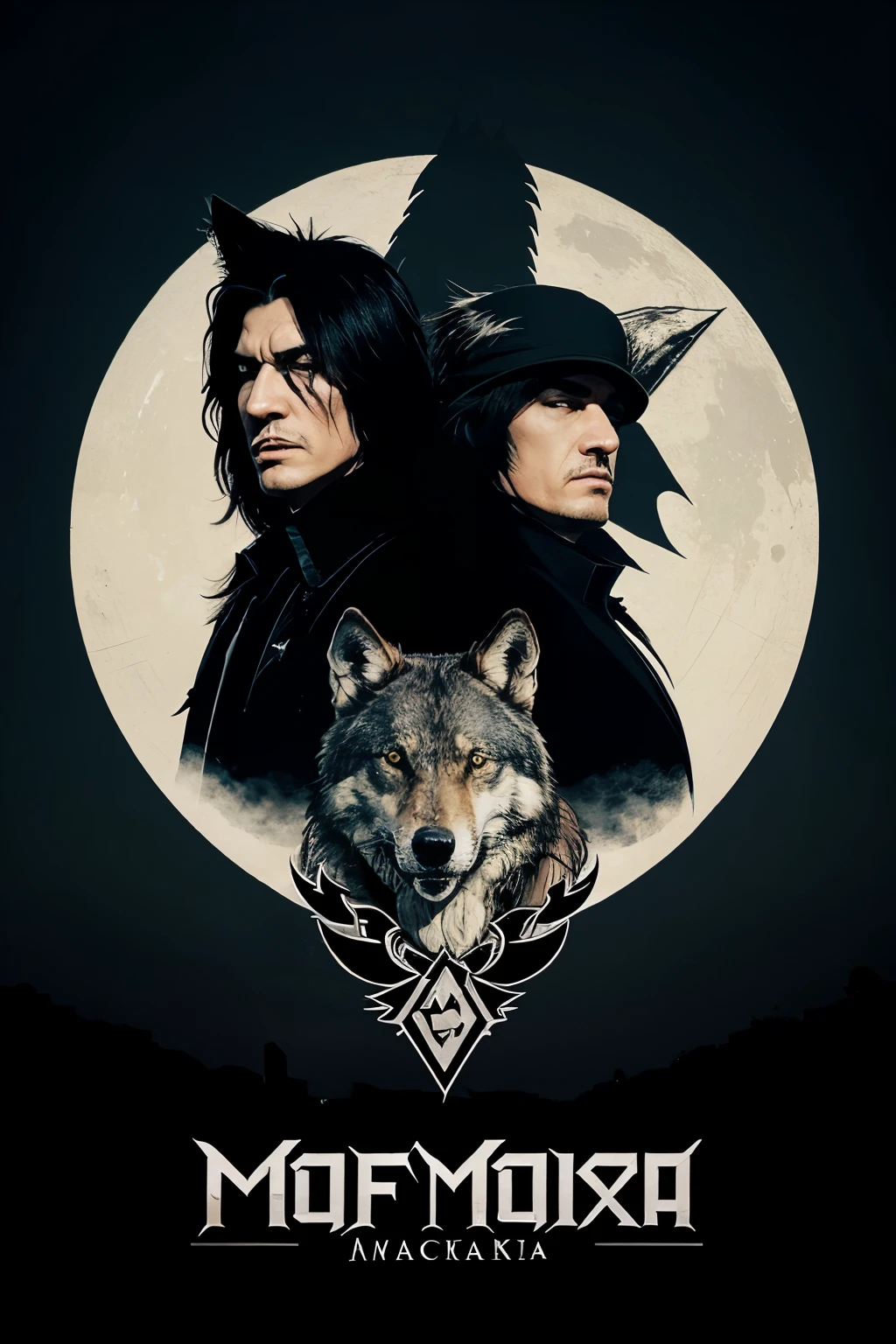 Create a logo for a rock group called Mafia and that has 2 members: wolf and hawk.