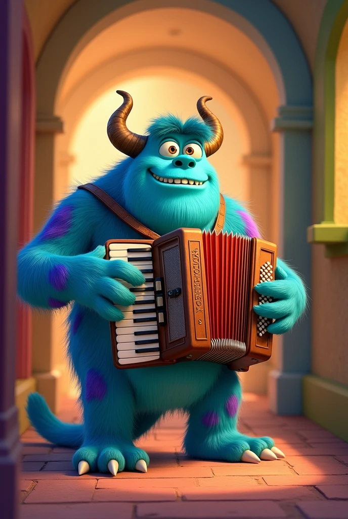 Sullivan from monster inc playing the accordion