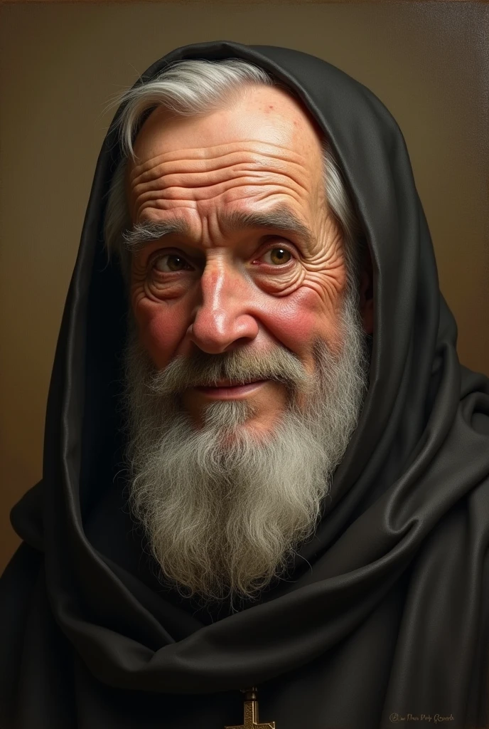 a chubby elderly dominican monk,detailed face, detailed high quality portrait, detailed wrinkles, photorealistic, hyper detailed, 8k, intricate details, dramatic lighting, warm toned, classical painting style, oil painting, masterpiece, museum quality