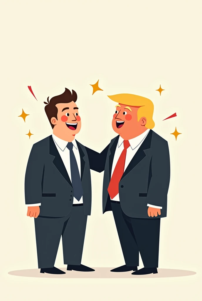 Elon musk and Trump happy minimalist cartoon ,amigos , Trump victorioso