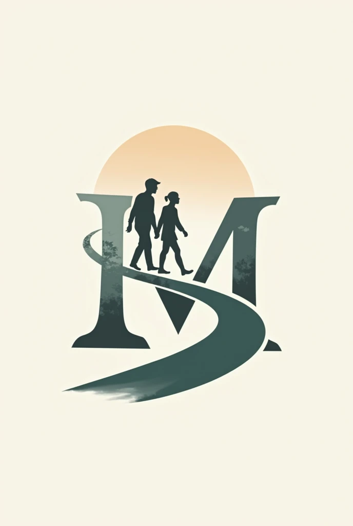 Generate a logo with the phrase “walking with integrity in your mission”, in which you integrate elements such as two silhouettes of people, One Way, a bible at the beginning of the path and let the path be the letter M of mission