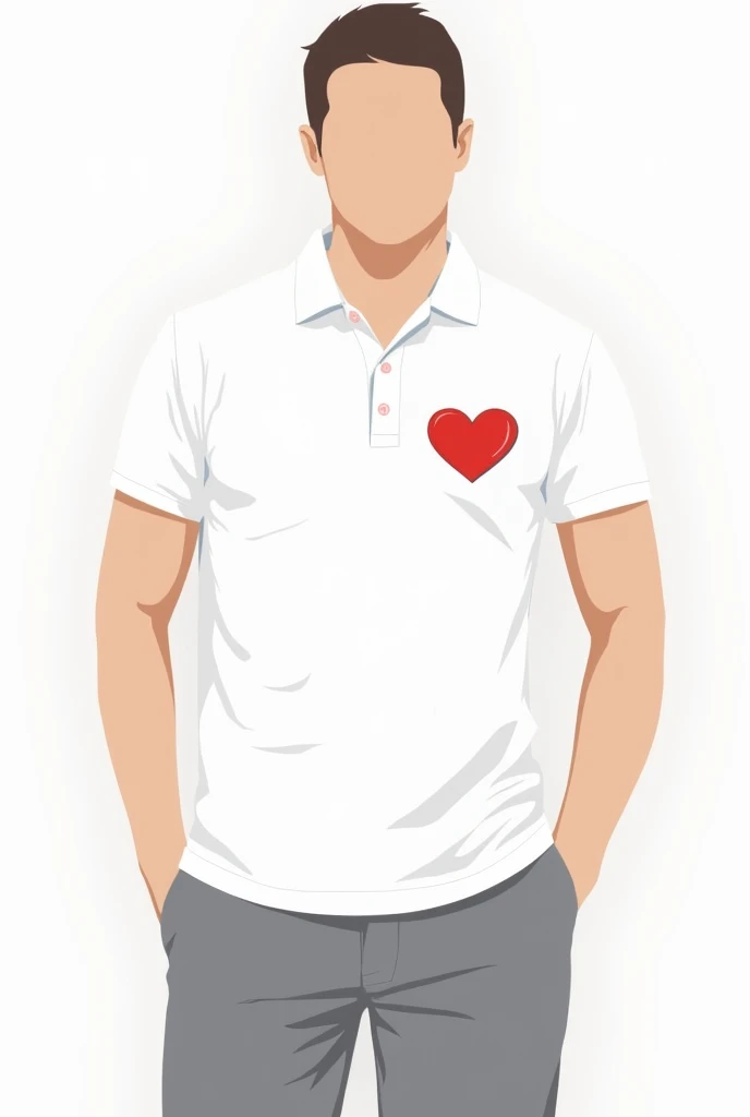 to the center and that heart will be on the left like in the pocket part and a white polo and the same heart of the pants in the heart part