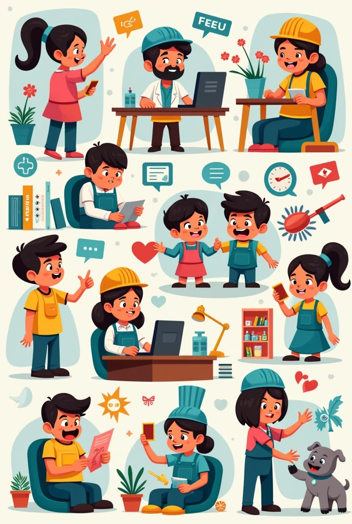 Make a illustration on job related persons , make it like cartoon