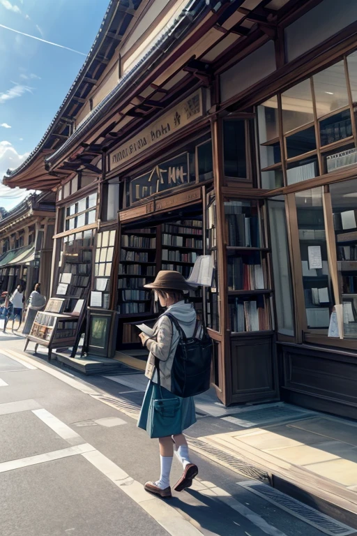 Picking up books on tiptoe in a bookstore