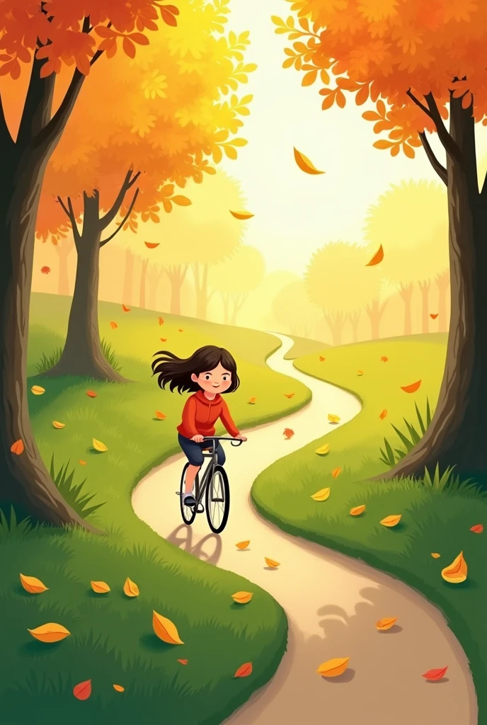 这幅卡通风格的painting作以秋天为背景,It depicts a peaceful and vibrant scene.。painting面中,A vibrant figure is cycling through a winding green path.,Surrounded by golden fallen leaves and warm sunshine。The leaves sway gently in the breeze,为这幅painting增添了几分生动。整个painting面色彩鲜明,Smooth lines,Perfectly capturing the tranquility of autumn and the joy of cycling。用插painting表现情绪,cure系插painting,cute,插painting分享,cure系,wallpaper分享,??插painting,我的随手painting,paintingpainting的日常,Art,cure,插painting,avatar,girl,wallpaper,漫painting,cure系漫painting,cure插painting,Art创作,视觉Art,漫painting,paintingpainting,painting,wallpaper,Original,Art,wallpaper,watercolor,paintingpainting,material,field,乡间field,childhood时光,childhood,nostalgia,recall,带你走进painting里,cure系插painting,The childhood of the 80s and 90s,记忆漫painting,
