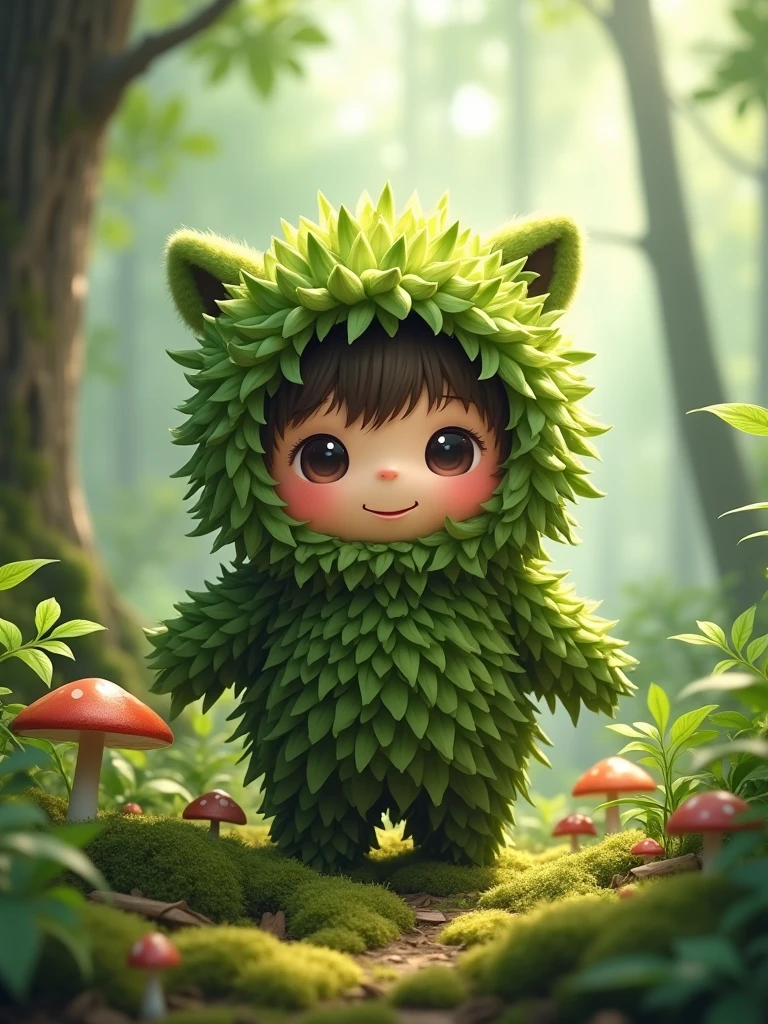 a kawaii matcha character in a ghillie suit