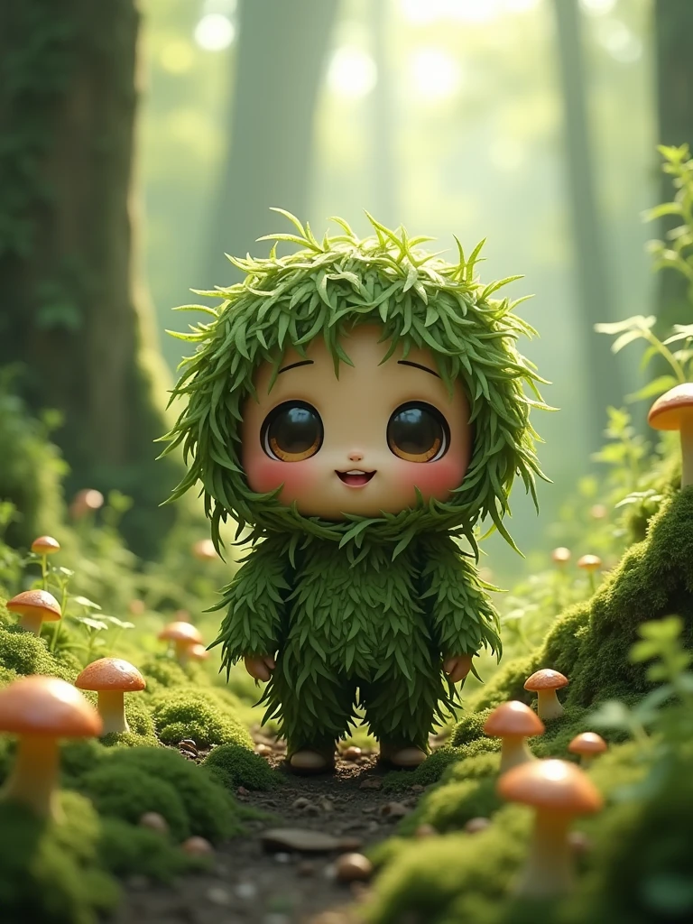 a kawaii matcha character in a ghillie suit
