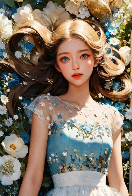 dynamic angle, masterpiece, best quality, (Pale skin and blue eyes, A woman with a perfect face, A transparent body made of light), (garb_A vortex of light, flowing short dress, Simple light embroidery), Natural lighting, Mysterious white light blended together, A dreamy expression as if dreaming, Camera angle capturing the upper body above the hips, clear resolution, Cinematic lighting, Clear picture quality, best illustration, Bright Themes, soft lighting, animated movie,