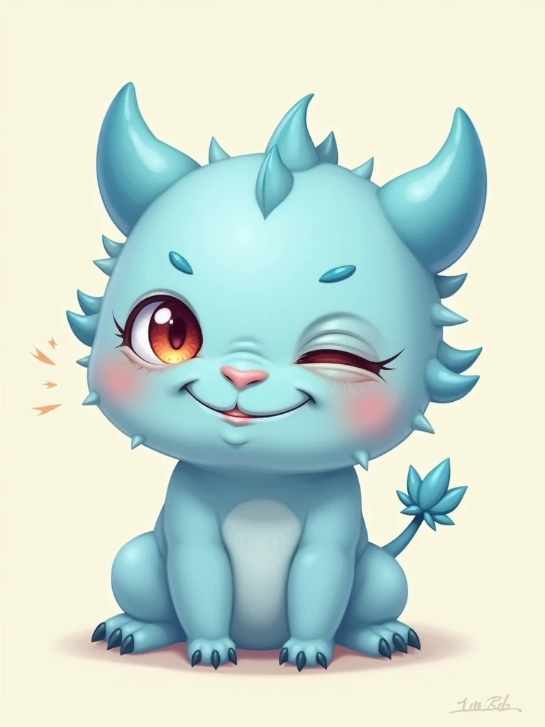 a light blue kawaii oni with a wobbly mouth and dizzy eyes
