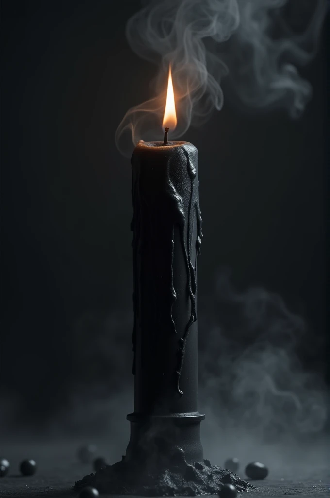 A candle with a black flame