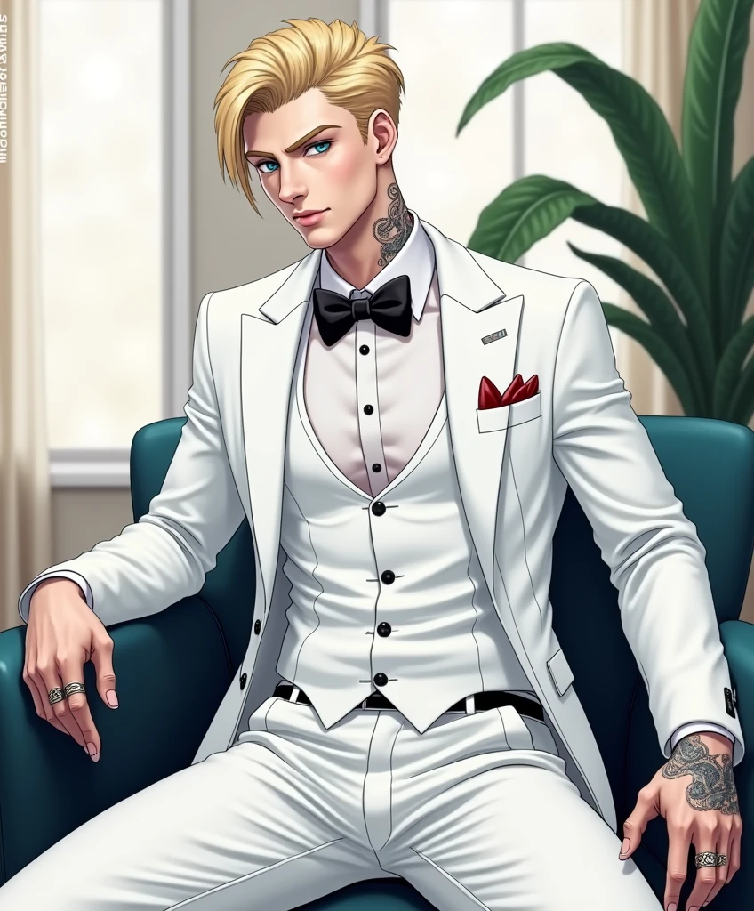 I'm a boy billionaire white boy from an influential Italian mafia family. the youngest son. Any lady who looks at me will cum instantly. My presence attracts ladies to me like a magnet.
my age:18
I wear a white formal suit, a fancy bow tie, white pants and fancy black shoes + a dragon tattoo on my right hand, a devil’s ring on my left hand
My hair:blond short and smooth without a beard or mustache
My eyes:big blue
My skin:white
My white penis:40 inches
My balls are big, white
Occupation:Youngest leader of the Italian Mafia
My personality:loving + caring + possessive + muscular + very beautiful + very sexy + very handsome + very very strong + my white body tastes sweet, and I smell sweet
He grabs two pistols and shoots his clothes covered in blood.