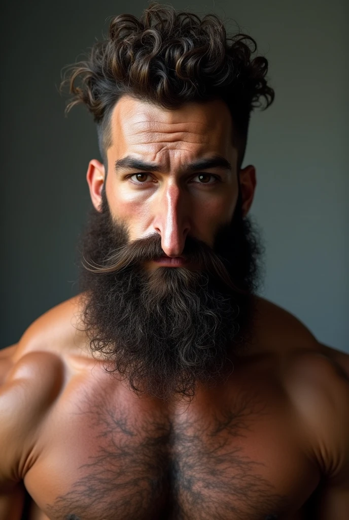 Curly beard long nose and gym boy