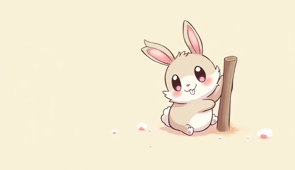 Cute bunny ears, Japanese anime style, leaning on a stick, cute expression




