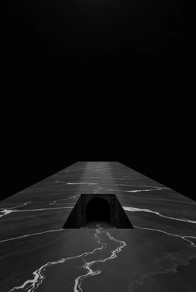 An endless marble platform, black, mas black que el fondo, with a chain in the middle leading to a delicately carved stone cave
