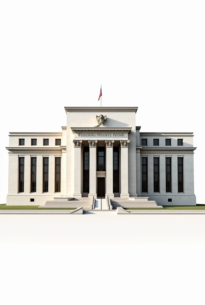 A fedral reserve bank with clear white background. And with full full structure of bank.
