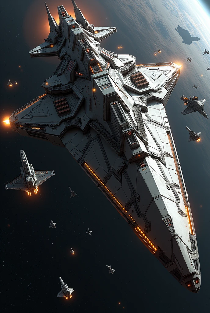 A spaceship 10000x more powerful and scary shooting at enemies