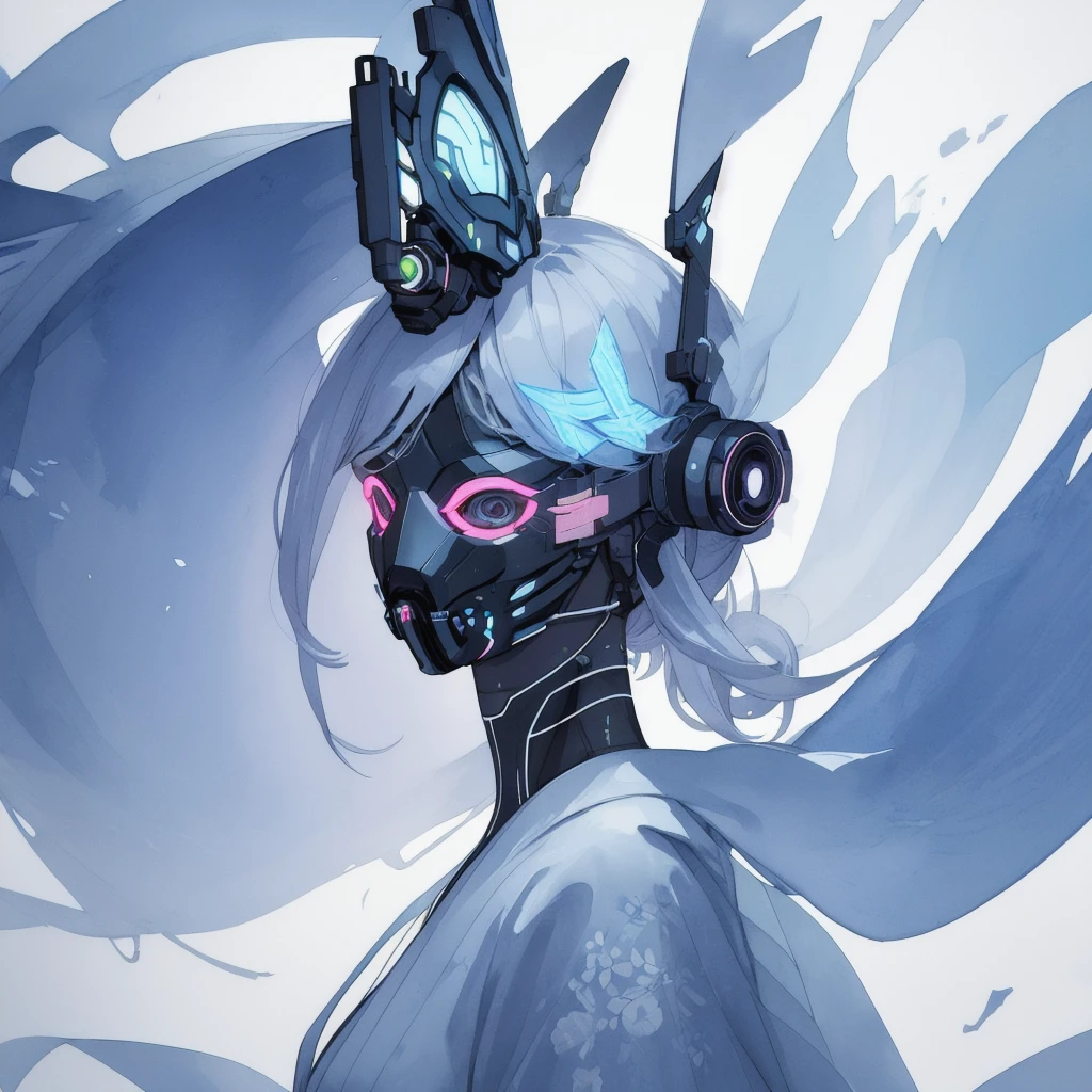 (girl:1.3), simple background, ultra detailed,  (cyber mask:1.4), side shot, kimono, wide shot
BREAK
, Illustrate a translucent watercolor painting, with delicate washes of color, subtle blending, and an airy, dreamlike quality.