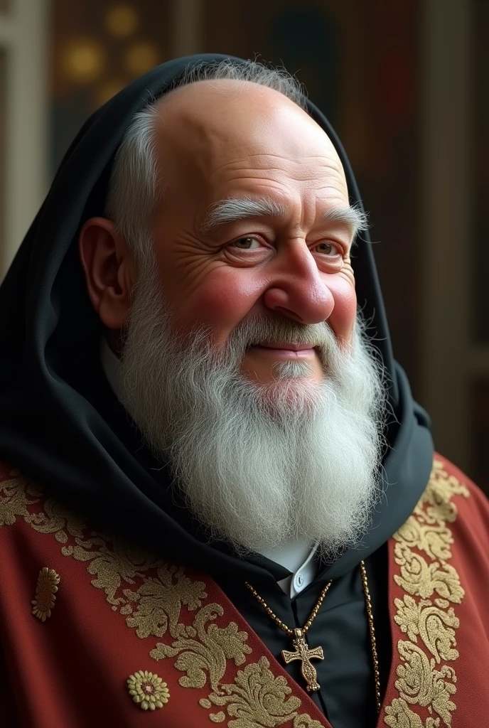 a detailed portrait of an elderly, obese white Dominican monk with an attractive, beard, kind facial expression, warm lighting, ornate religious robes, detailed facial features, photorealistic, 8k, (best quality, 4k, 8k, highres, masterpiece:1.2), ultra-detailed, (realistic, photorealistic, photo-realistic:1.37), HDR, UHD, studio lighting, ultra-fine painting, sharp focus, physically-based rendering, extreme detail description, professional, vivid colors, bokeh