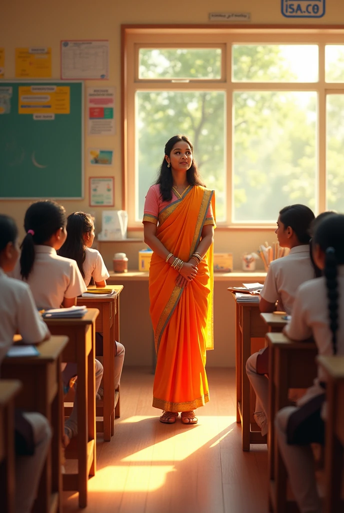 Indian school 1 teacher in teach in classroom