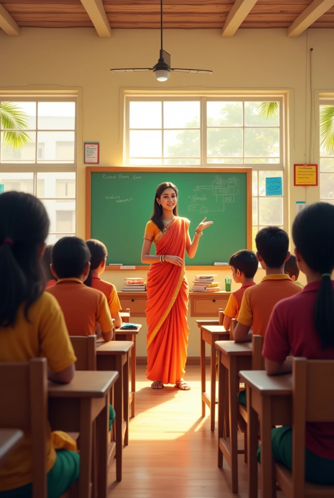 Indian school 1 teacher in teach in classroom