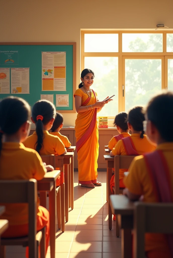 Indian school 1 teacher in teach in classroom