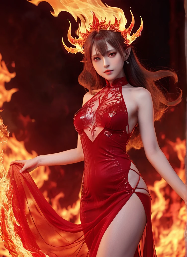 Goddess of Fire、emerge from the flames、Ifrit、See-through red dress