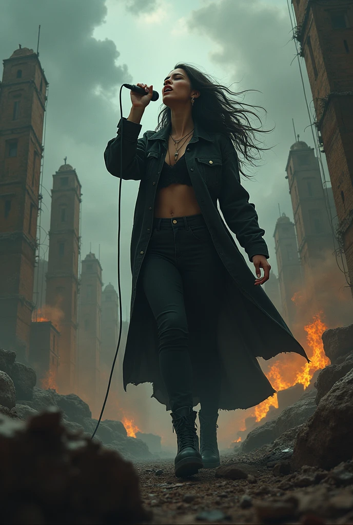 Create a rock band cover. That you wait for heartbreak, apocalypse woman singing