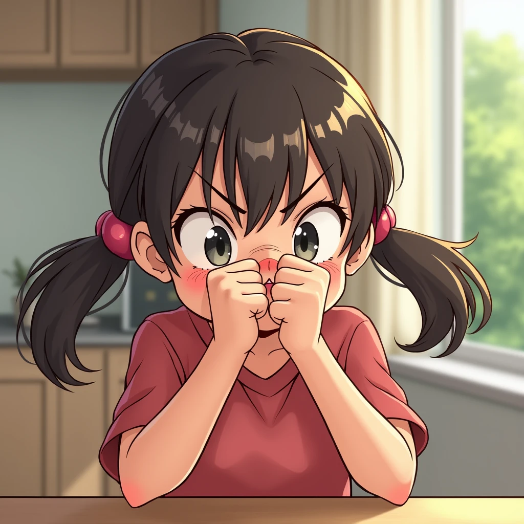 a girl closing her nose,stinking