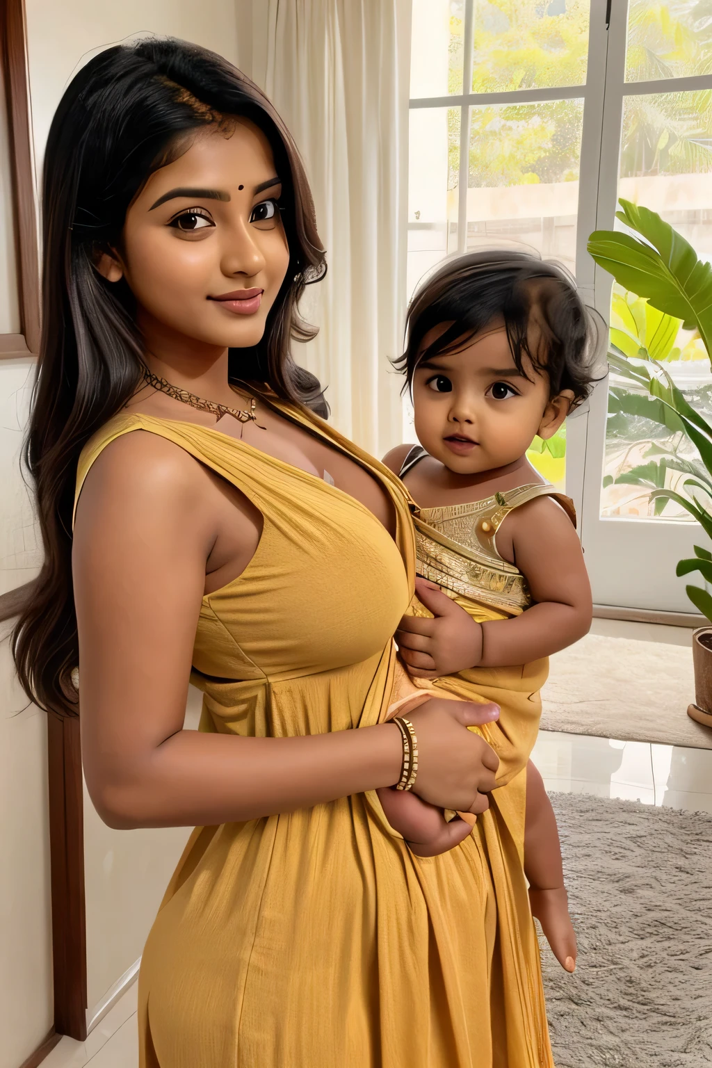  16 years  cute beautiful  Indian hot girl with small boobs with stylish modern  color full stunning dress with his  cute little baby with full size hot pic
