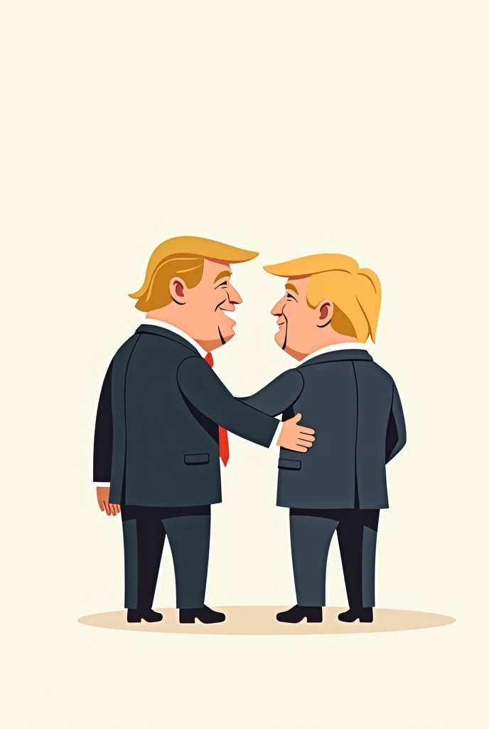 Trump and Elon Musk minimalist cartoon, happy, big heads and small bodies, back view, They look at each other, they are friends,Trump and Musk victorious, minimalist cartoon Victorious because they won