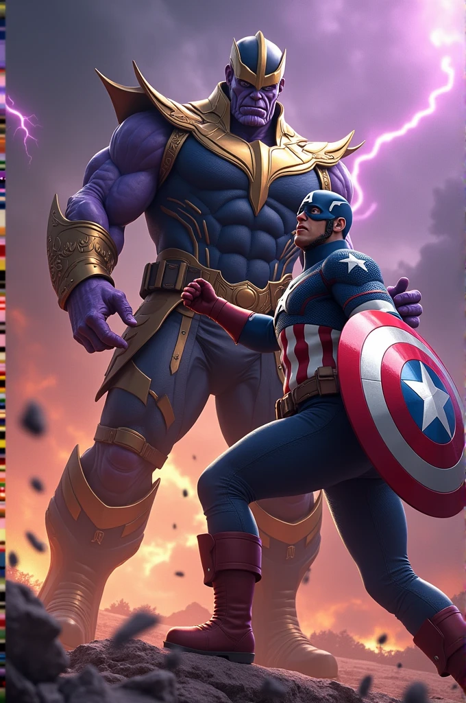 Captain America beating Thanos in the multiverse