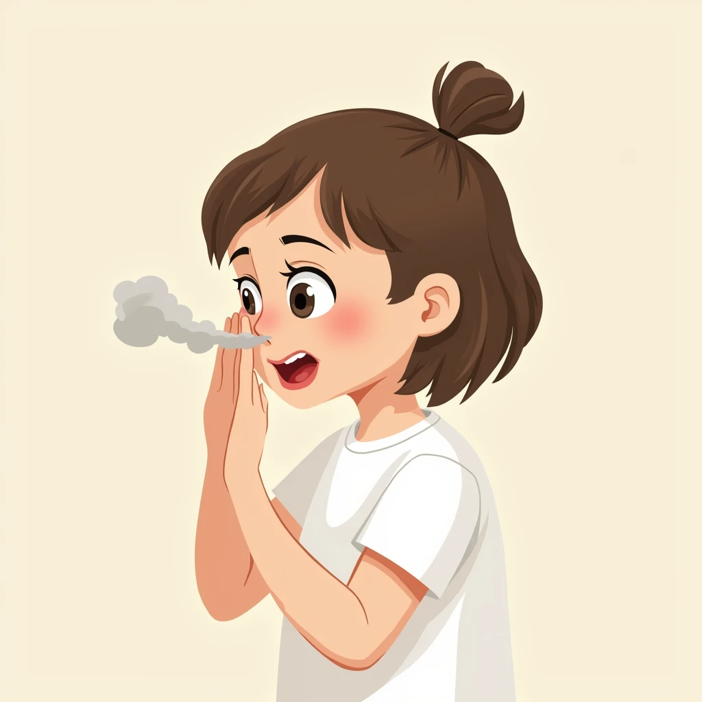 a girl closing her nose,stinking,vector illustration