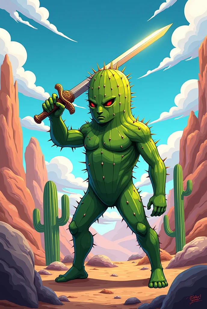 Cactus with sword in a anime style