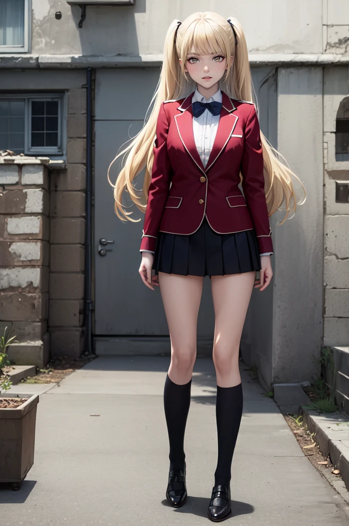 (HigheSt quality,4K,High reSolution,maSterpiece:1.2),Very detailed,RealiStic:1.37,Very beautiful girl,Very cute blazer uniform,Wearing white StockingS,blondes,blondes Hair,Long twin tailS,Watching the audience,high School、Dilapidated School building、I&#39;m in the claSSroom、InSide a dilapidated claSSroom、Very dirty claSSroom、,Red color Scheme,OminouS atmoSphere,Eye-catching,Storytelling,anatomy,Anime Style,Concept Art,Beautiful detailed face and (((Red eyeS ))),A terrifying ritual ,Satanic Ritual,Premature death,inappropriate behavior,Crazy smile,Scythe Face,beautiful girl、Girl Monster, beautiful, Delicate facial featureS,  Sharp fangs, Pale Skin, Gloomy atmoSphere, one person&#39;S, PleaSe open your mouth wide, Open your mouth and baring your teeth,Sharp teeth like a beaSt, Wide lipS, very wide mouth, Vermilion cheekS, ,(Blood Splatter:1.2),Scary Smile, Smile,High School DeSign, TwiSted Smile、Bleeding from the head,、Blood Splatter、,(Bleeding:1.2), ((流れるようなblondes)), Female curveS, Perfect handS, Perfect anime face, (A long-Sleeved, very cute Sailor uniform)), Are Standing, ((Evil smile)), ,(Blood Splatter:1.4), Steam circulateS, ,Anime School deSign, TwiSted Smile、Bloody、 A dilapidated high School、Abandoned houSe、,absurdes, High reSolution、Spooky Girl、(Crazy smile:1.8)、(Blood dripping from handS:1.3)、 anime-Style characterS aS the main characterS、
