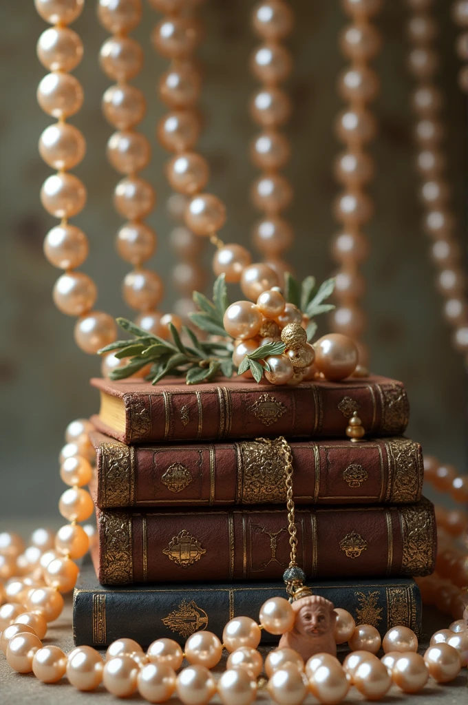 Background of pearls with books