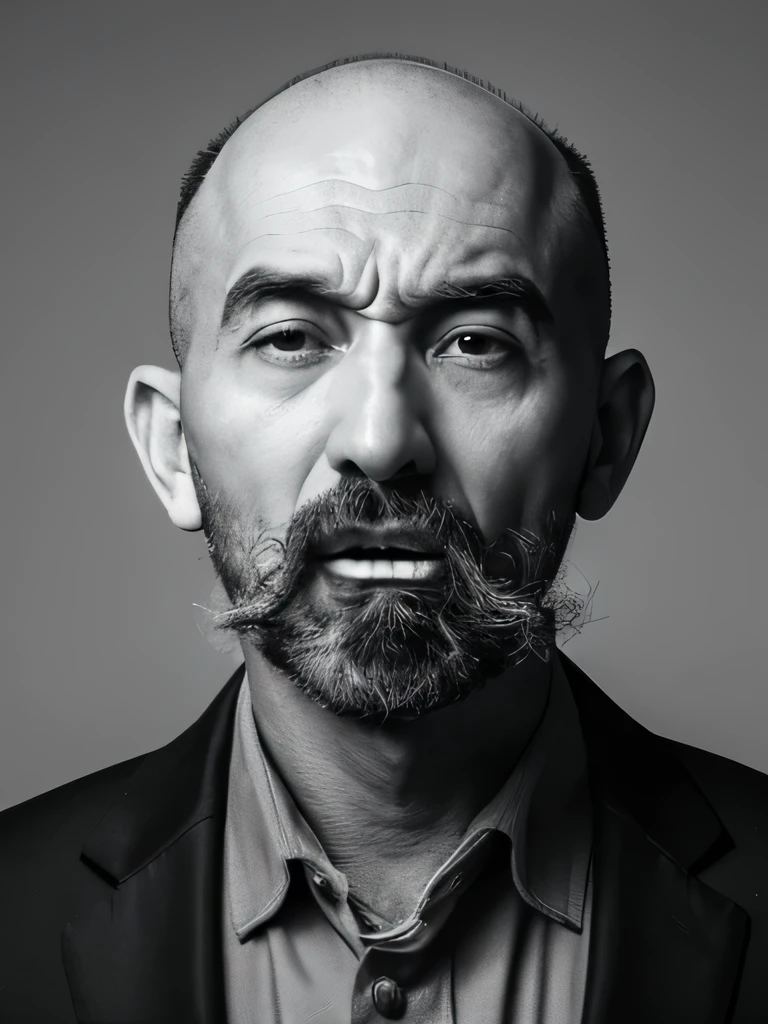 Bald uncle, Depressed with mouth open, Monochrome, high quality