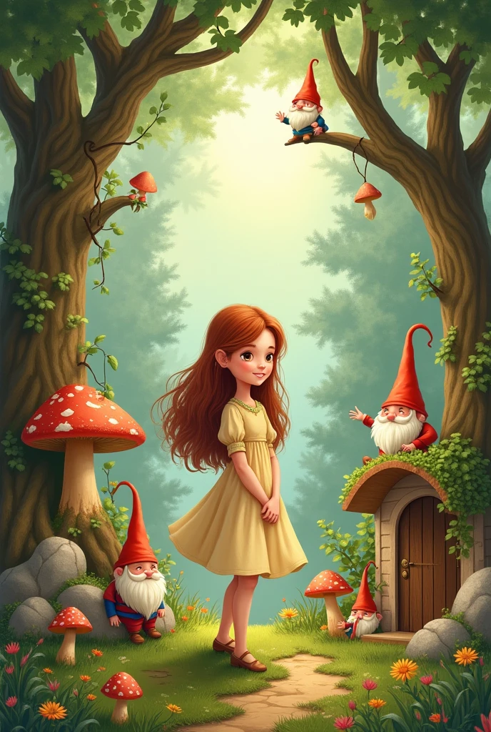 Illustration for a fairy tale about a girl, who lives with the gnomes