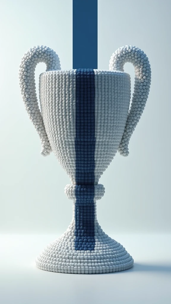 Trophy shape made of small cubes,Dark blue strip,Sense of space,Mosaic,The art of math
