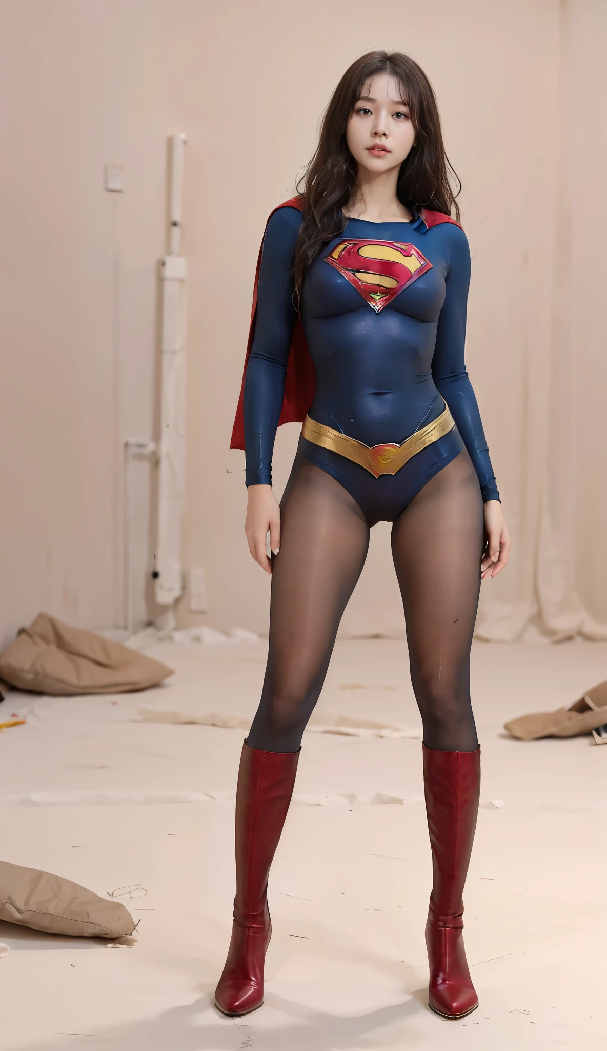 No background、(((Beautiful legs in black tights.)))、(((Legalize the beauty of your suffering face)))、((((Make the most of your original images)))、(((Supergirl Costume)))、(((Beautiful Hair)))、(((suffering)))、(((Please wear black tights....、Wear red boots)))、((Best image quality、8k))、((Highest quality、8k、masterpiece:1.3))、(((Preserve background )))、Sharp focus:1.2、Beautiful woman with perfect figure:1.4、Slim Abs:1.2、Wet body:1.5、Highly detailed face and skin texture、8k