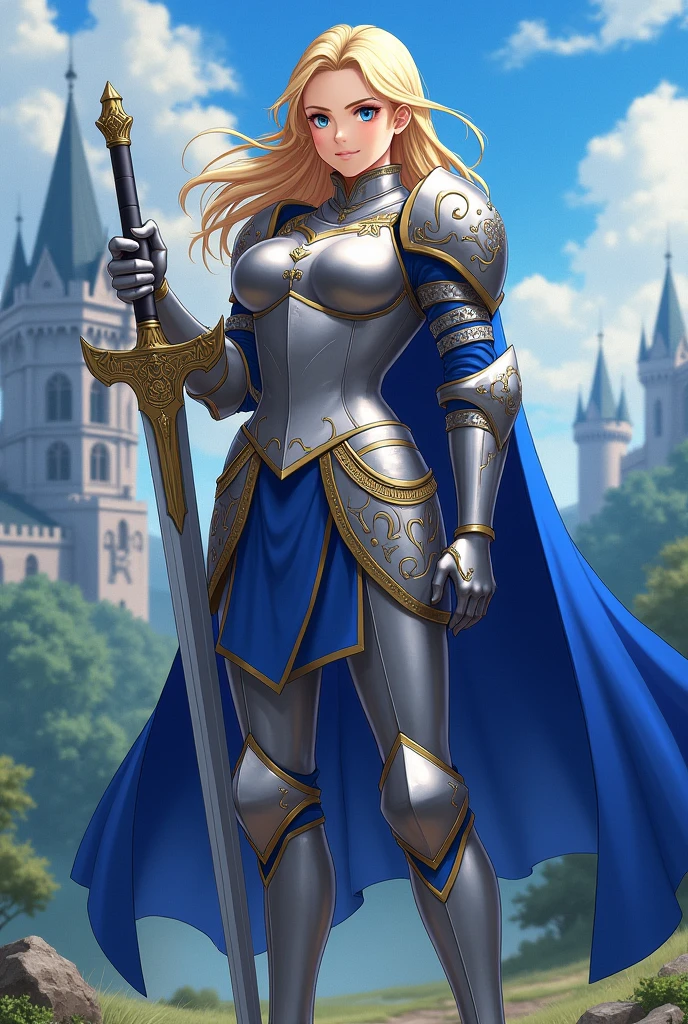 Kara zor el with a complete medieval style suit being an anime paladin