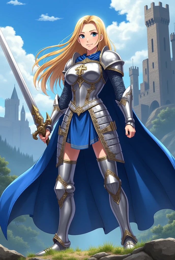Kara zor el with a complete medieval style suit being an anime paladin