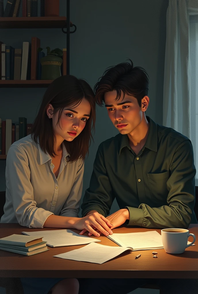 Depressed girl and boy sitting in the study table , they are confused their future