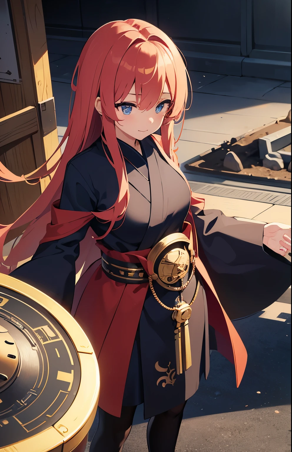 Create a meme illustration themed around 'Funds Are Safu' featuring a cute girl in the style of a Japanese anime character as the main focus. The overall color scheme should be red tones. The anime girl should have a calm and reassuring expression, holding a shield or a vault door to symbolize security and protection. She could be standing in front of a vault or safe filled with coins, with a large 'SAFU' sign prominently displayed. Surround her with elements like locks, keys, and security symbols to emphasize the theme of funds being safe and secure. 