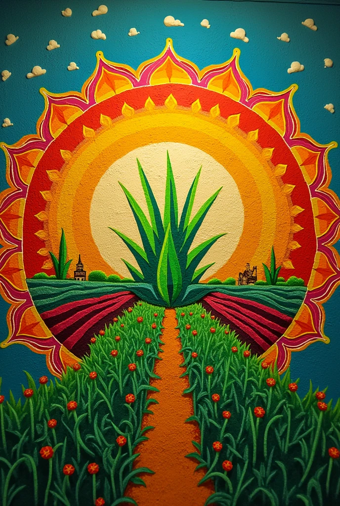 Describe an image for me to generate a rangoli for The theme for the conference is National Conference on Agribusiness Opportunities and Challenges- Road ahead to 2047.