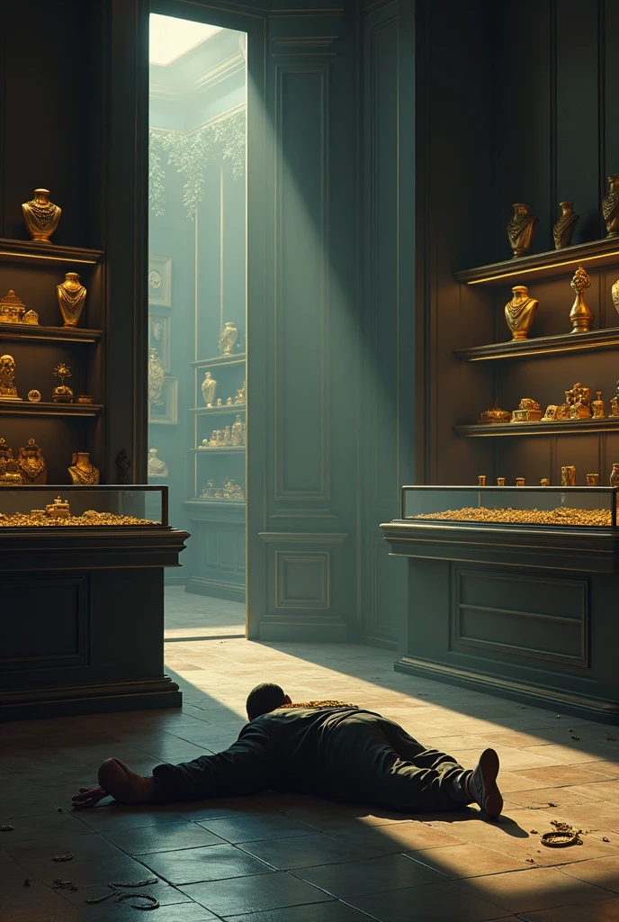 A goldsmith is lying unconscious in his shop and around him the shop is empty and all the jewels are missing and the shop is also built according to modern requirements.